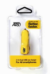 מטען USB לרכב 2A צבע צהוב עם 2 כניסות  ATS
