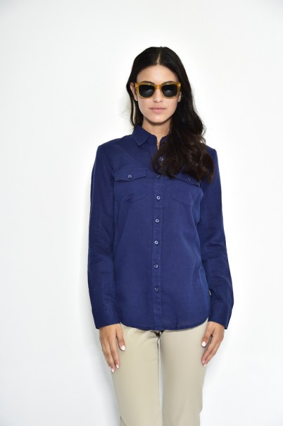 חולצת נשים בשילוב טריקו כחולה