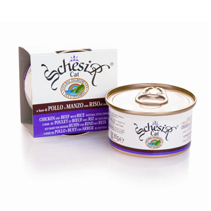 שימורי שזיר עוף, בקר ואורז 85 גרם \ Schesir Chicken, Beef and Rice dinner