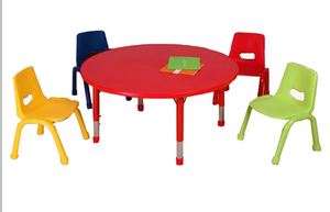 קארין שולחן גן-בית ספר עגול - קוטר 105 ס"מ -מתכוונן (גובה 37-62 ס"מ ) -טופ + רגל - אדומים מיליון כסאות