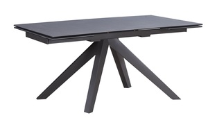 שאטו שולחן פינת אוכל עוצב-נפתח- רגל מתכת שחורה זכוכית קרמית צבע אפור מיליון כסאות