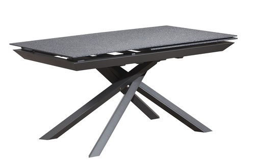 קרוס שולחן -פינת אוכל מעוצב + פתיחה - רגל מתכת שחורה טופ זכוכית מזוגגת אפור מידות 160+90*90*75 סמ