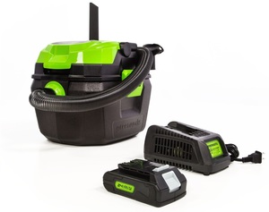 שואב אבק נטען 24V יבש/רטוב - נושף אוויר + סוללה 2A + מטען מהיר 24V greenworks
