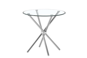 שולחן אירוח- המתנה מזכוכית דגם 212 רגל ניקל זכוכית שקופה קוטר 80 גובה 76 ס"מ מיליון כסאות