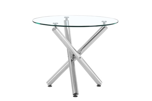 שולחן אירוח- המתנה מזכוכית דגם 205 רגל ניקל זכוכית שקופה קוטר 90 גובה 74 ס