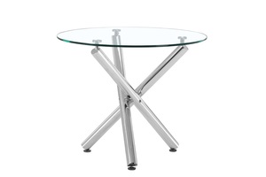 שולחן אירוח- המתנה מזכוכית דגם 205 רגל ניקל זכוכית שקופה קוטר 90 גובה 74 ס"מ מיליון כסאות