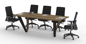 סילביו ( תואם טיאסטו /סקאזי ) שולחן ישיבות מעוצב, פלטה אגוז רגל מתכת- מידות 240*100*75 ס"מ מיליון כסאות