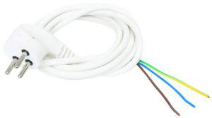 כבל 3X0.75 + תקע יצוק באורך 2.0 מ’ לבן