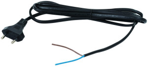 כבל 2X0.75 + תקע דו פיני יצוק באורך 1.5 מ’ שחור