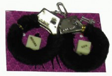 אזיקים עם פרווה שחורה וזוג קוביות משחק