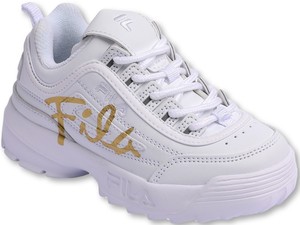 נעלי פילה דיסרפטור לילדים בצבע לבן לוגו זהב FILA Disruptor II in white