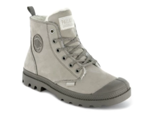 נעלי פלדיום עור, בצבע אפור , עם פרווה PAMPA HI ZIP WL FEATHER GREY/MOONROCK - W