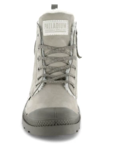 נעלי פלדיום עור, בצבע אפור , עם פרווה PAMPA HI ZIP WL FEATHER GREY/MOONROCK - W