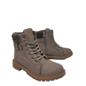 נעליים גבוהות בצבע אפור עם שרוכים ופרווה  - UNIQUE