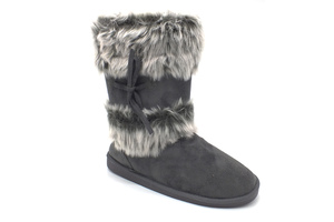 נעלי בית מגף עם פרווה בצבע אפור 