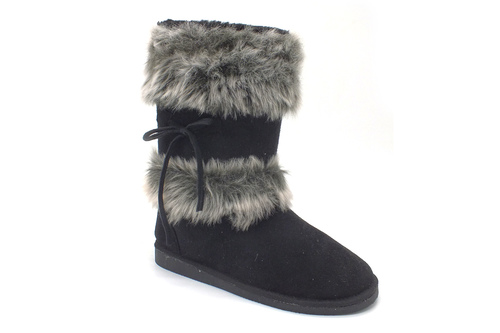 נעלי בית מגף עם פרווה בצבע שחור