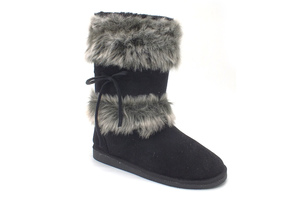 נעלי בית מגף עם פרווה בצבע שחור