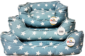 מיטה לכלב | מיטה מרובעת כחולה כוכבים L