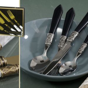 192802 סט סכו"ם 24 חלקים נירוסטה אל חלד ציפוי כסוף ידית שחור 6P