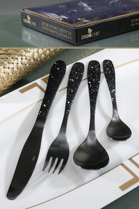 192792 סט סכו"ם 24 חלקים נירוסטה אל חלד ציפוי שחור ידית שיש שחור לבן 