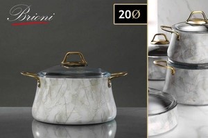 194700 סיר יציקת אלומניום בציפוי שיש לבן GOLD   20X20X10 6P