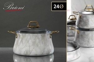 194701 סיר יציקת אלומניום בציפוי שיש לבן GOLD   24X24X12.5 6P