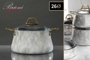 194702 סיר יציקת אלומניום בציפוי שיש לבן GOLD   26X26X13 6P