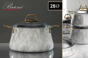 194703 סיר יציקת אלומניום בציפוי שיש לבן GOLD   28X28X13.5 6P