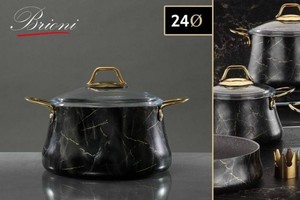 194693 סיר יציקת אלומניום בציפוי שיש שחור GOLD   24X24X12.5 6P