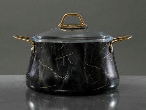 194694 סיר יציקת אלומניום בציפוי שיש שחור GOLD   26X26X13 6P