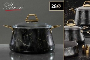 194695 סיר יציקת אלומניום בציפוי שיש שחור GOLD   28X28X13.5 6P