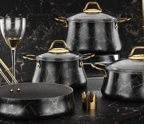 194694 סיר יציקת אלומניום בציפוי שיש שחור GOLD   26X26X13 6P