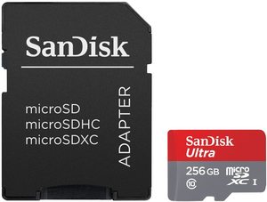 כרטיס זכרון SanDisk Ultra MicroSD UHS-I SDSQUAR-256G - בנפח 256GB