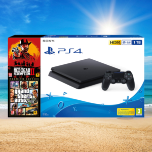 PS4 1T SLIM + Red Dead Redemption II + Grand Theft Auto V Premium Edition סוני