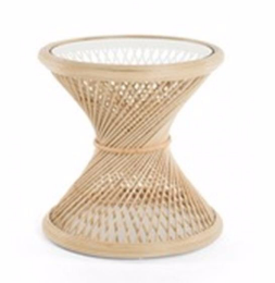 בוקי שולחן אירוח מעוצב- רטאן מעובה - כולל טופ זכוכית - קוטר 60 סמ גובה 60 ס"מ