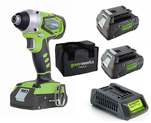 מארז מברגת אימפקט 280Nm + מטען 24V מהיר + 2 סוללות 2.0Ah ותיק נשיאה Greenworks