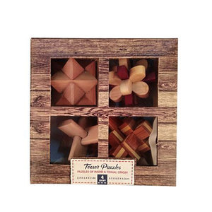 משחקי חשיבה מאתגרים מעץ - מארז רביעייה גימיק מתנות