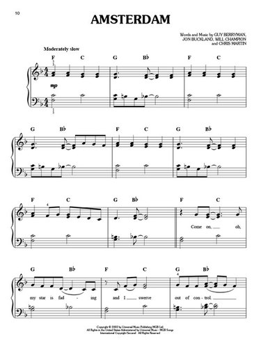 The Best of Coldplay for Easy Piano – Second Edition  תווים לפסנתר