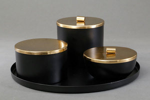 195003 מגש עגול + 3 קופסאות אחסון שחור וזהב