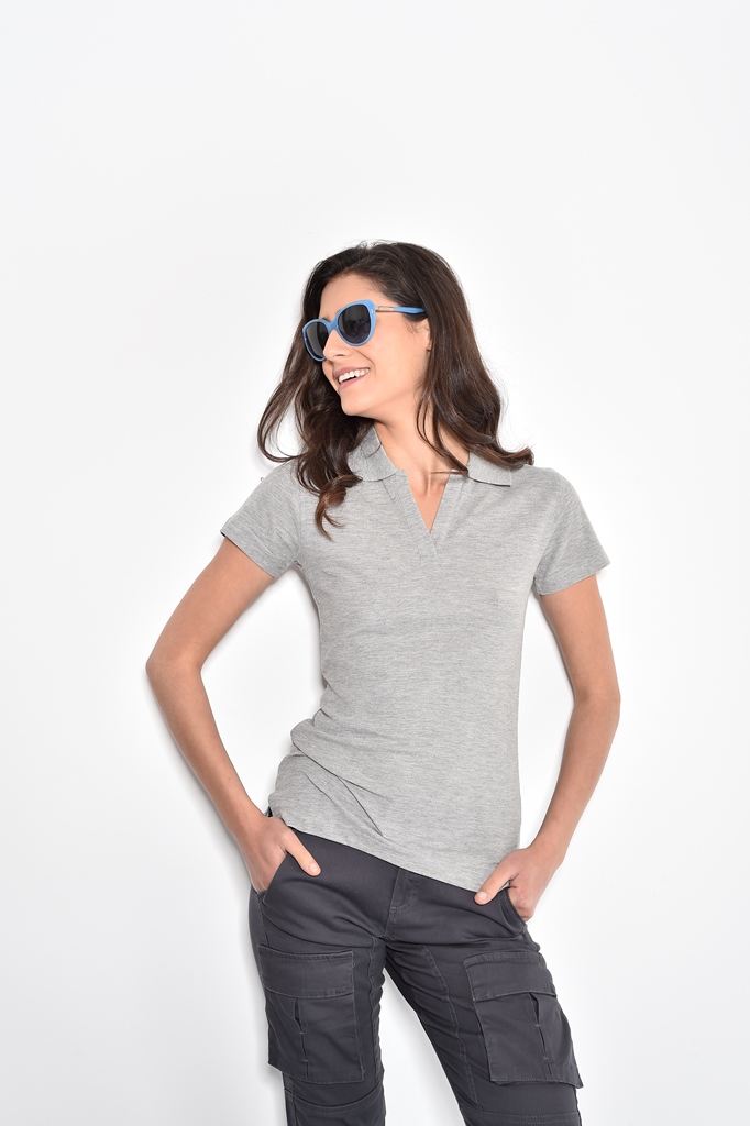 חולצת פולו נשים שרוול קצר אפורה