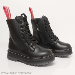 מגפיים צבאיות פילה עם שרוכים בצבע שחור | 28-35 | FILA