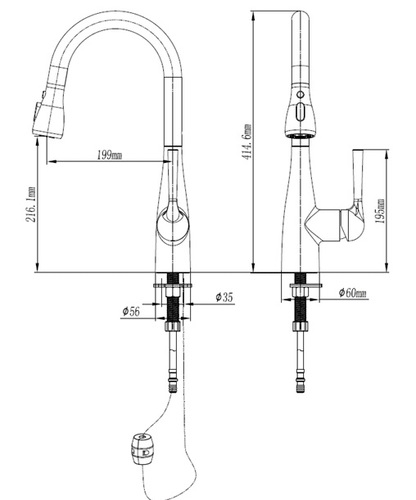 ברז מטבח נשלף דיפר נירוסטה