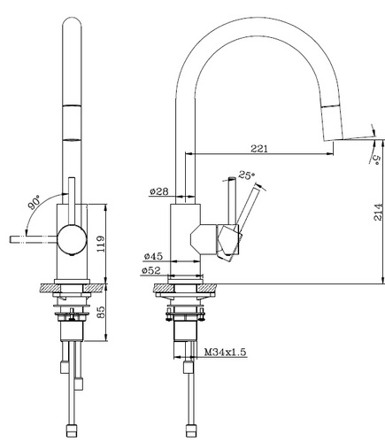 ברז מטבח נשלף דגם יסמין