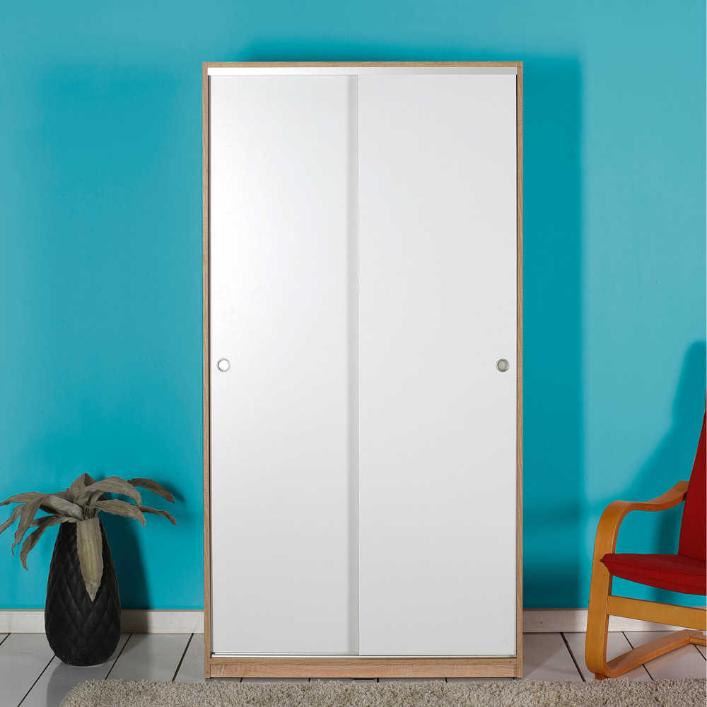 ארון דלתות הזזה אלמוג לבן בשילוב מייפל