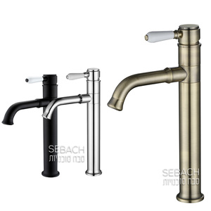 ברז ענתיק גבוה ידית חרס מסתובב כרום