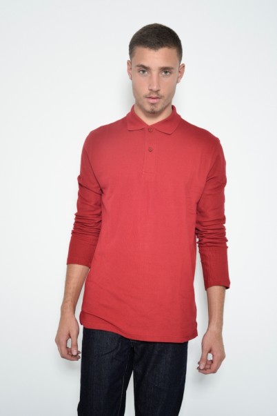 חולצת פולו שרוול ארוך בורדו 60/40