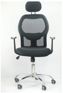 אופיס כסא מנהל גבוה , ריפוד בד שחור מנגנון נדנוד ,שלד ניקל + ידיות