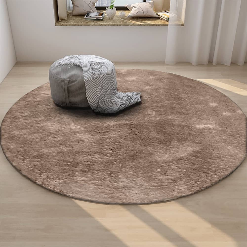 שטיח שאגי עגול- חום בהיר