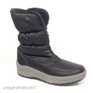 מגפי פוך ניילון עם פרווה בצבע שחור | 36-41 | UNIQUE SHOES