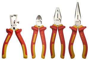 "סט 4 פליירים 1000V פלייר 7"" + פלייר שפיץ 6"" + קטר 6"" + מגלה חוטים"